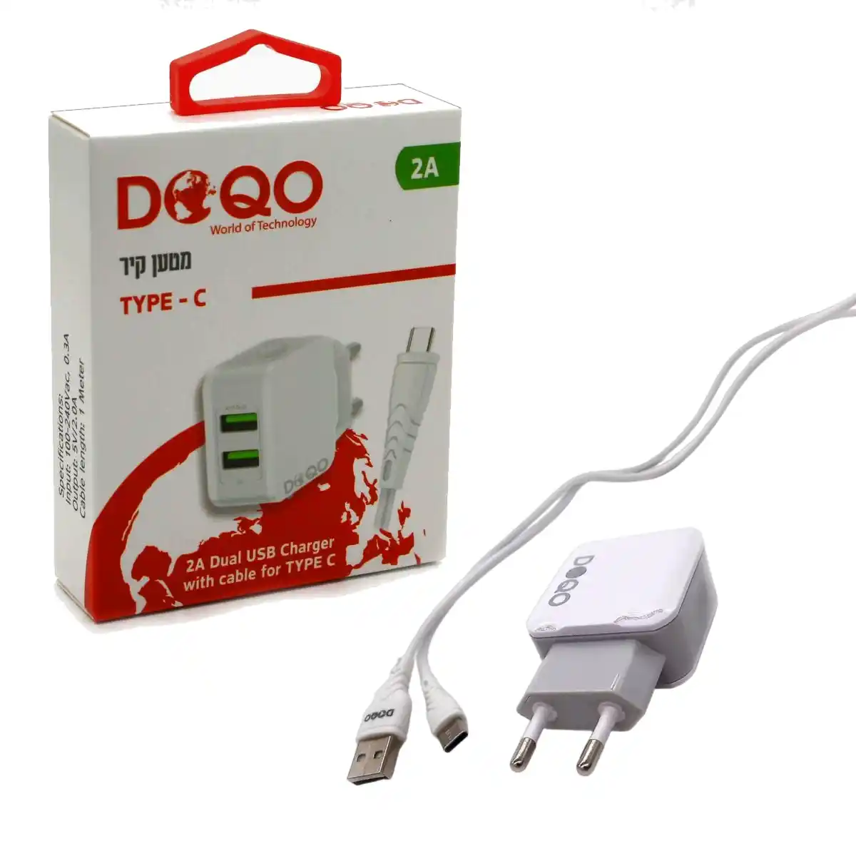 מטען חשמל טייפ סי 2 אמפר DOQO | colors-il.com