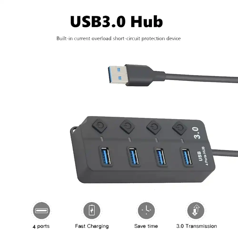 מפצל USB 3.0 ל-4 יציאות עם מתגים | colors-il.com