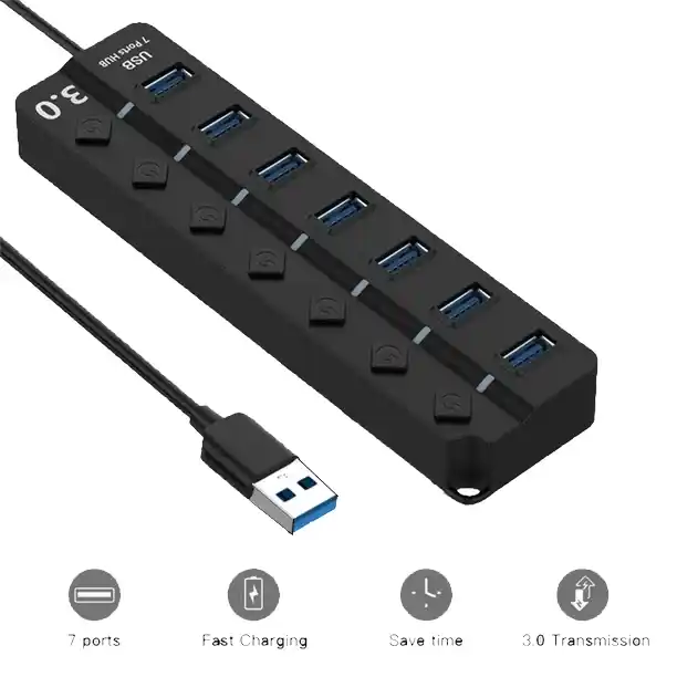 מפצל USB 3.0 ל-7 יציאות עם מתגים colors-il.com