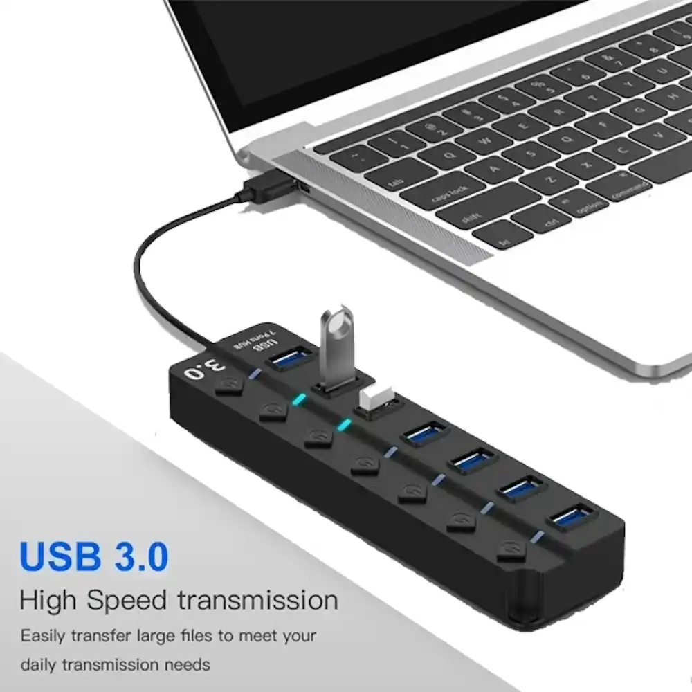 מפצל USB 3.0 ל-7 יציאות עם מתגים colors-il.com
