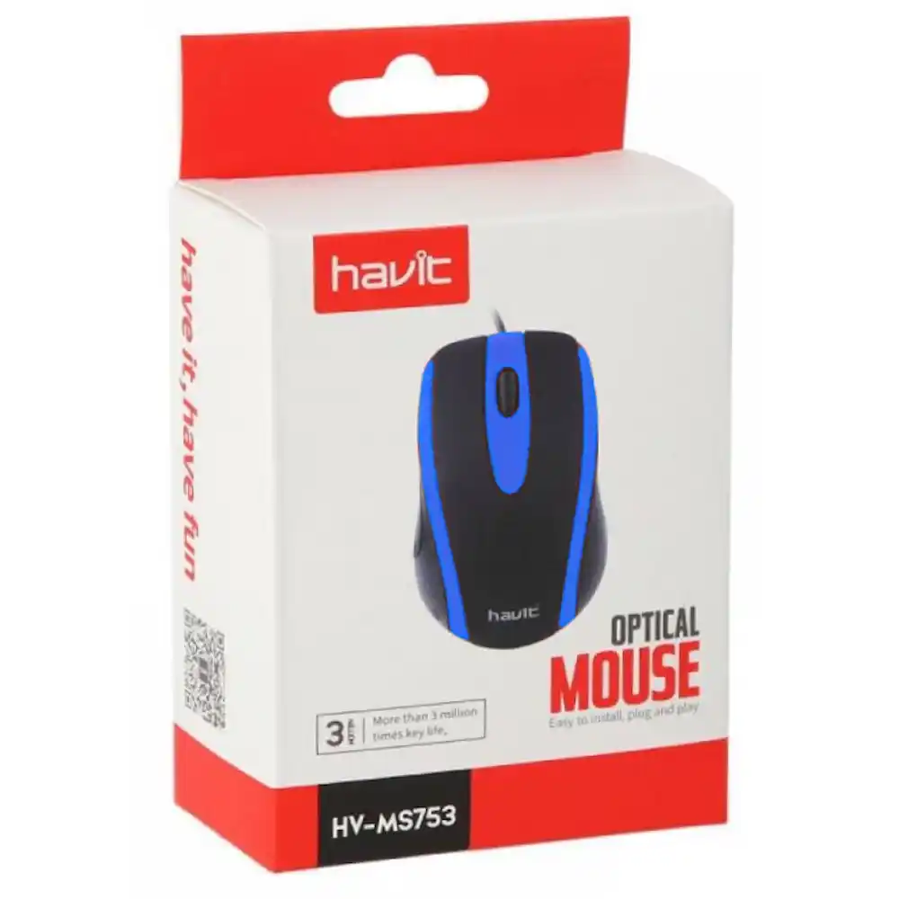 עכבר חוטי שחור/כחול HAVIT MS753 mouse | colors-il.com