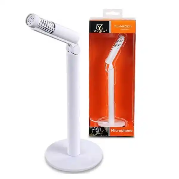 מיקרופון חוטי שולחני סטנד פלסטיק לבן Yongle YL-MIC01 | colors-il.com